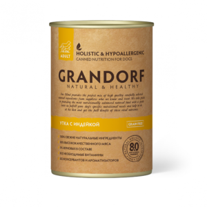 GRANDORF консервы с уткой и индейкой для взрослых собак всех пород, 400 гр