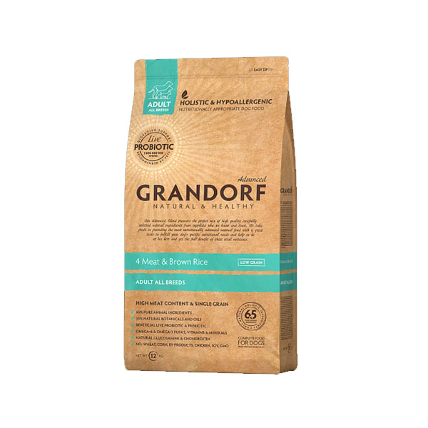 Grandorf 4Meat & Brown Rice, корм для собак четыре вида мяса с бурым рисом, 1 кг