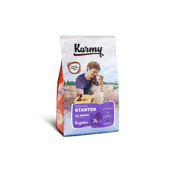 Karmy Starter, сухой корм для щенков до 4 месяцев, беременных и кормящих сук с индейкой, 15 кг