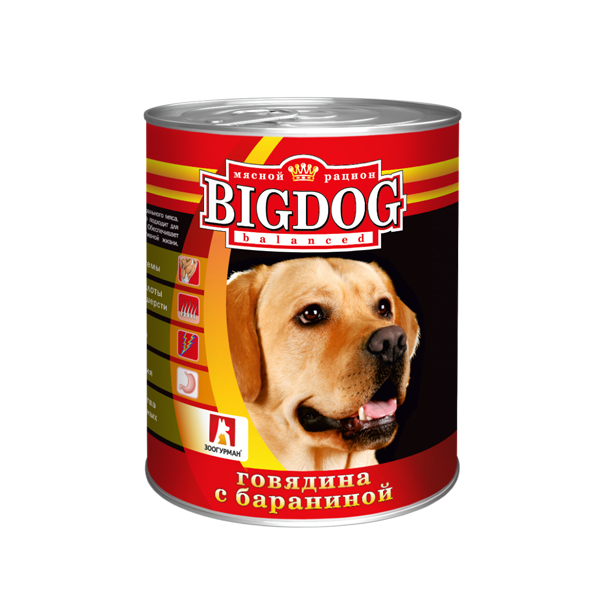 Зоогурман BigDog, консервы для собак говядина с бараниной, 850 гр
