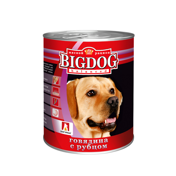 Зоогурман BigDog, консервы для собак говядина с рубцом, 850 гр