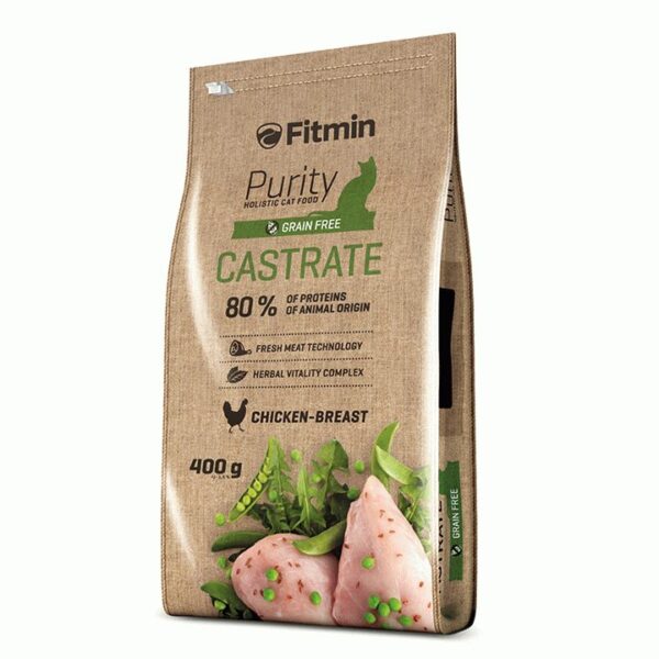 Fitmin Cat Purity Castrate, беззерновой корм для взрослых кастрированных и стерилизованных кошек, 400 гр