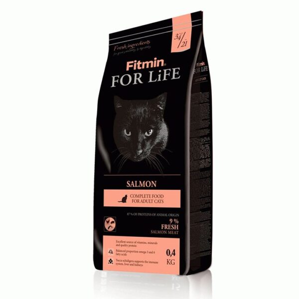 Fitmin cat For Life Salmon, корм для взрослых кошек с лососем, 400 гр