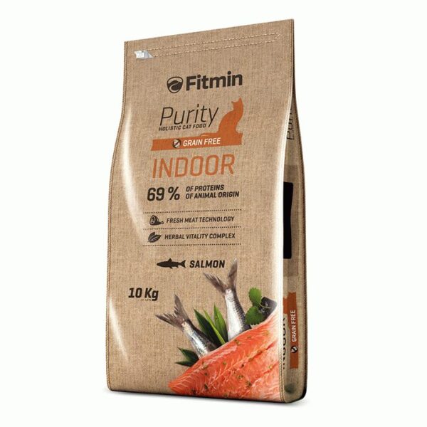 Fitmin cat Purity Indoor, беззерновой корм для взрослых взрослых кошек живущих в помещении с рыбой, 10 кг