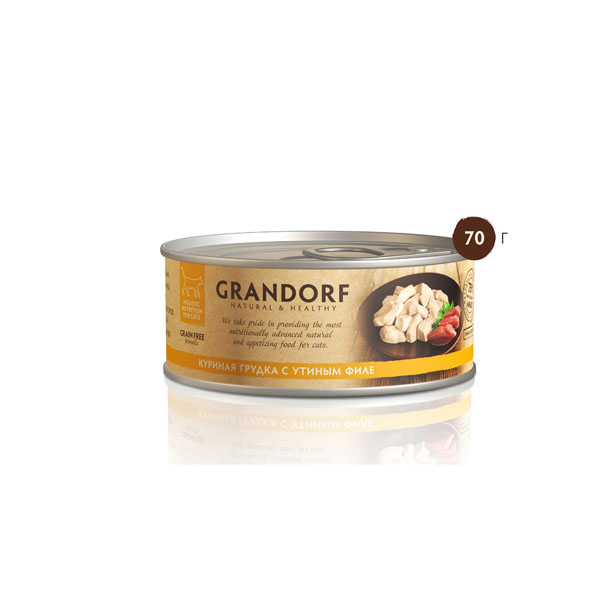 Grandorf, консервы для кошек грудка с утиным филе, 70 гр