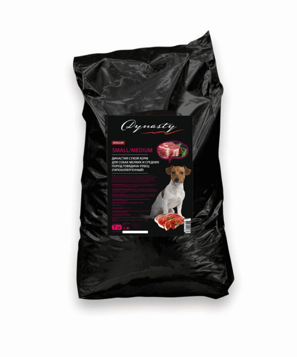 Династия, сухой корм для собак мелких и средних пород говядина-рубец (гипоаллергенный), 7 кг